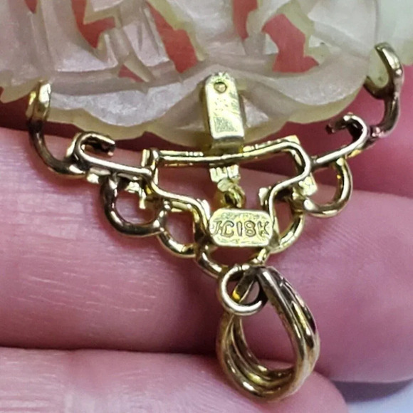 Honora 18k Yellow Gold Carved Chinese Jade Jadeite Pendant Amulet Vintage - Picture 7 of 14